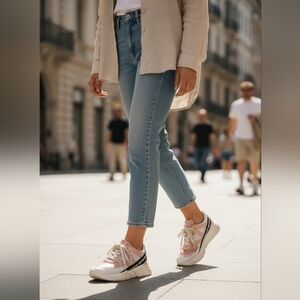 LOVE MOSCHINO Women's Logo Tape Mesh White Salmon Leather Chunky Sneakers Sz 39